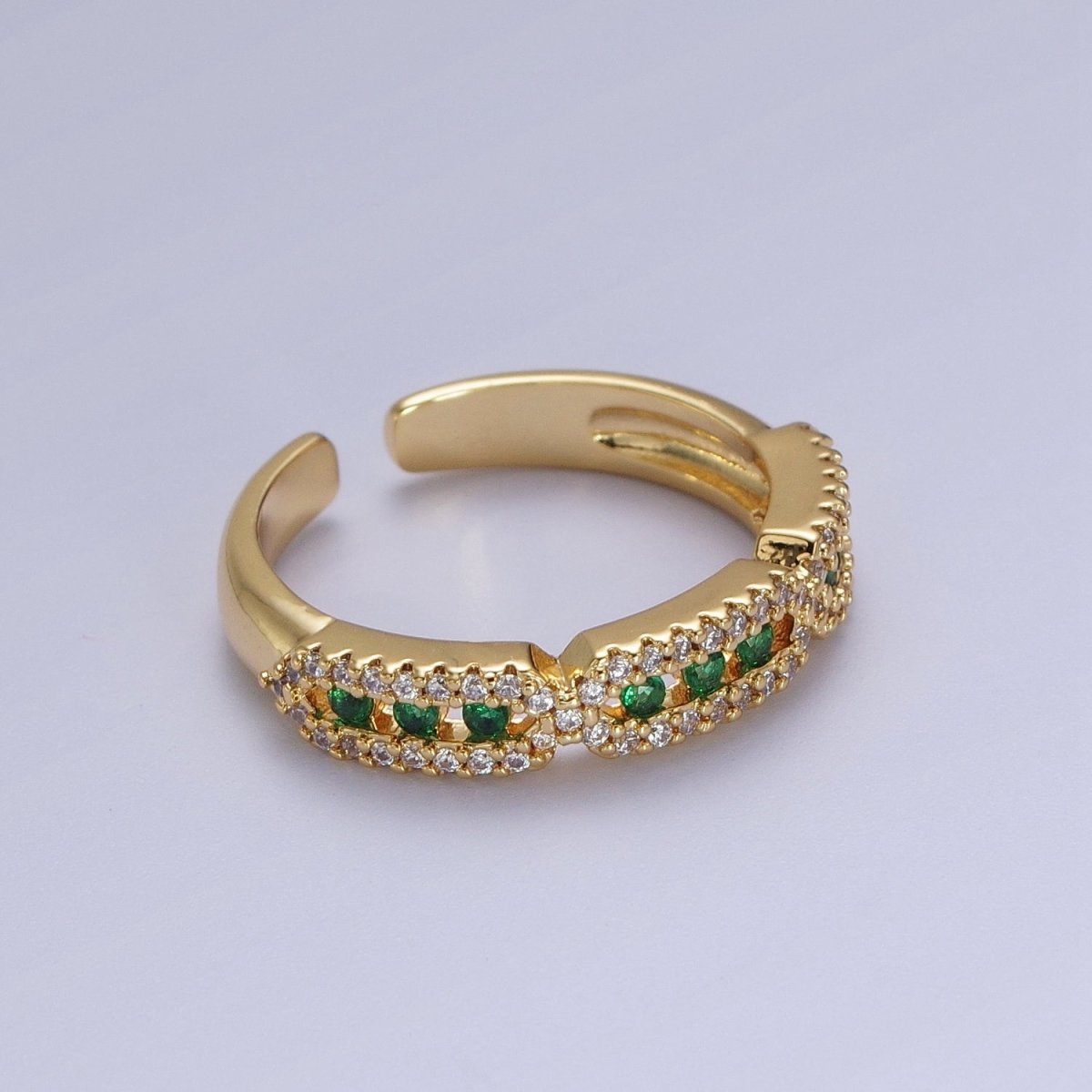Micro Paved Clear, Green, Fuchsia Rectangular Hexagon Geometric Ring | Y030 Y031 Y032