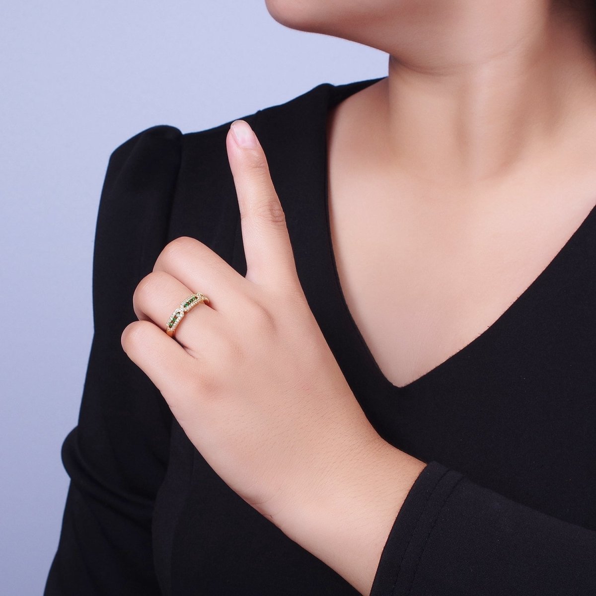 Micro Paved Clear, Green, Fuchsia Rectangular Hexagon Geometric Ring | Y030 Y031 Y032