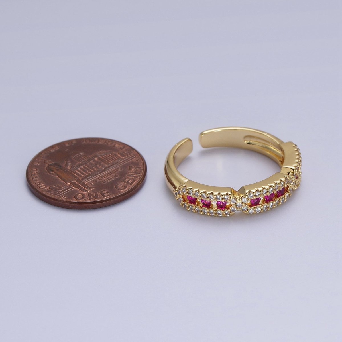Micro Paved Clear, Green, Fuchsia Rectangular Hexagon Geometric Ring | Y030 Y031 Y032