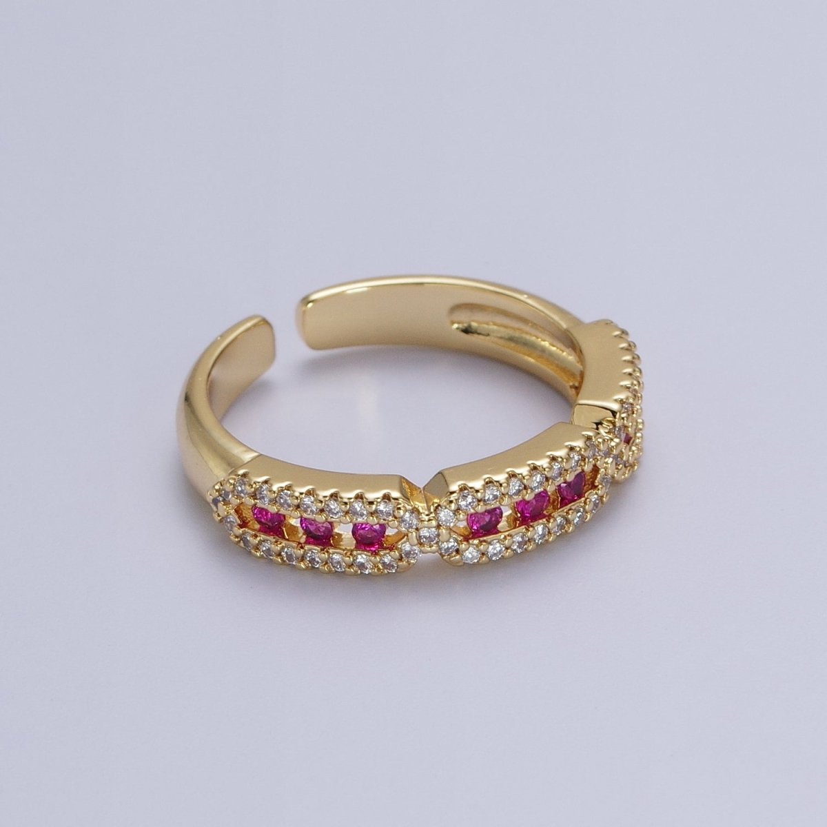Micro Paved Clear, Green, Fuchsia Rectangular Hexagon Geometric Ring | Y030 Y031 Y032