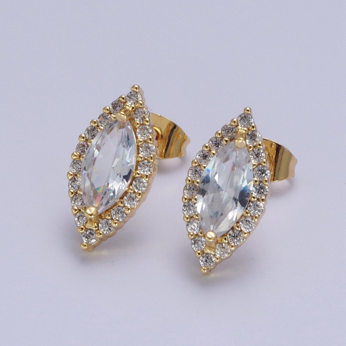 Micro Paved Clear Pink Green Marquise Cubic Zirconia Stud Earrings | AD-556~AD-558