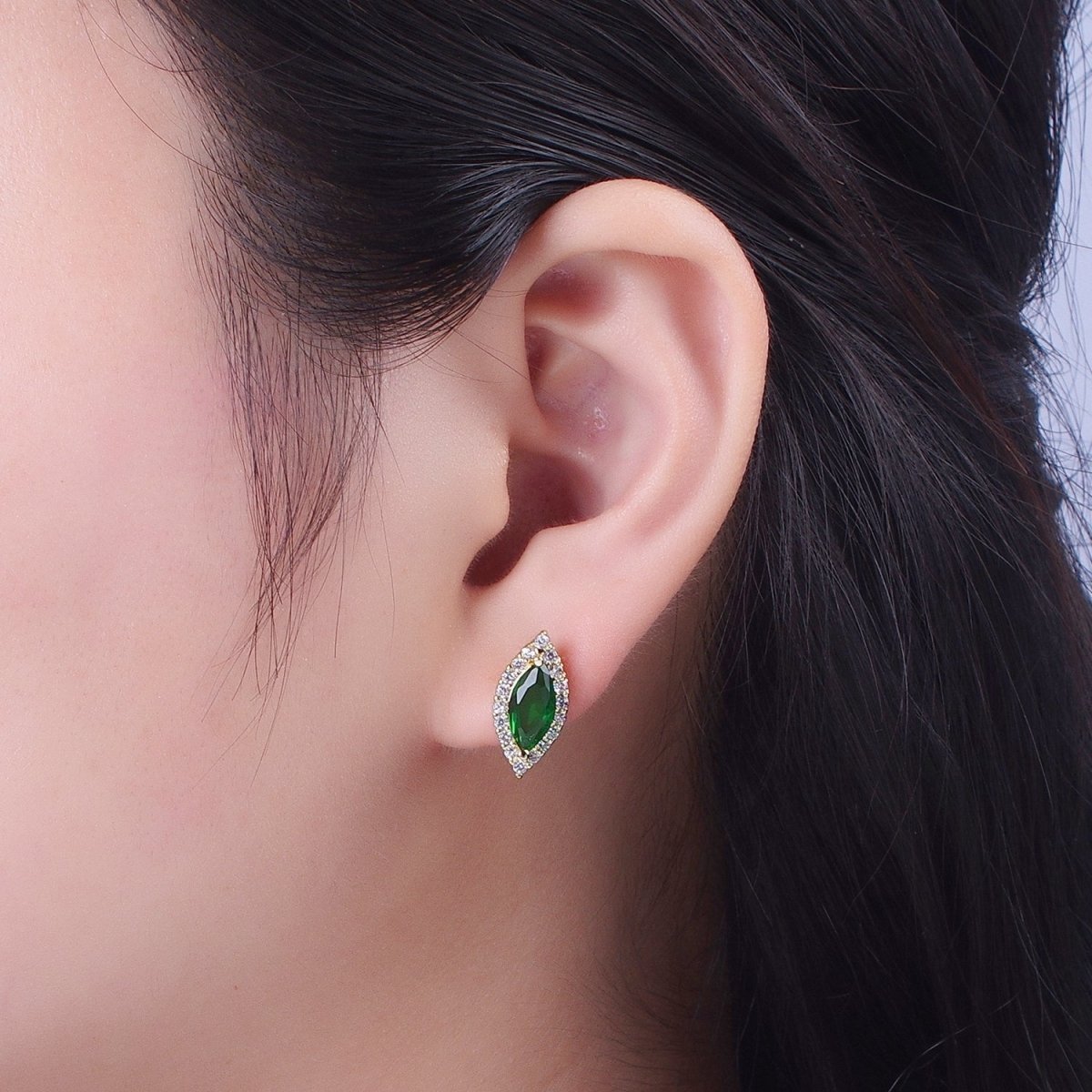 Micro Paved Clear Pink Green Marquise Cubic Zirconia Stud Earrings | AD-556~AD-558