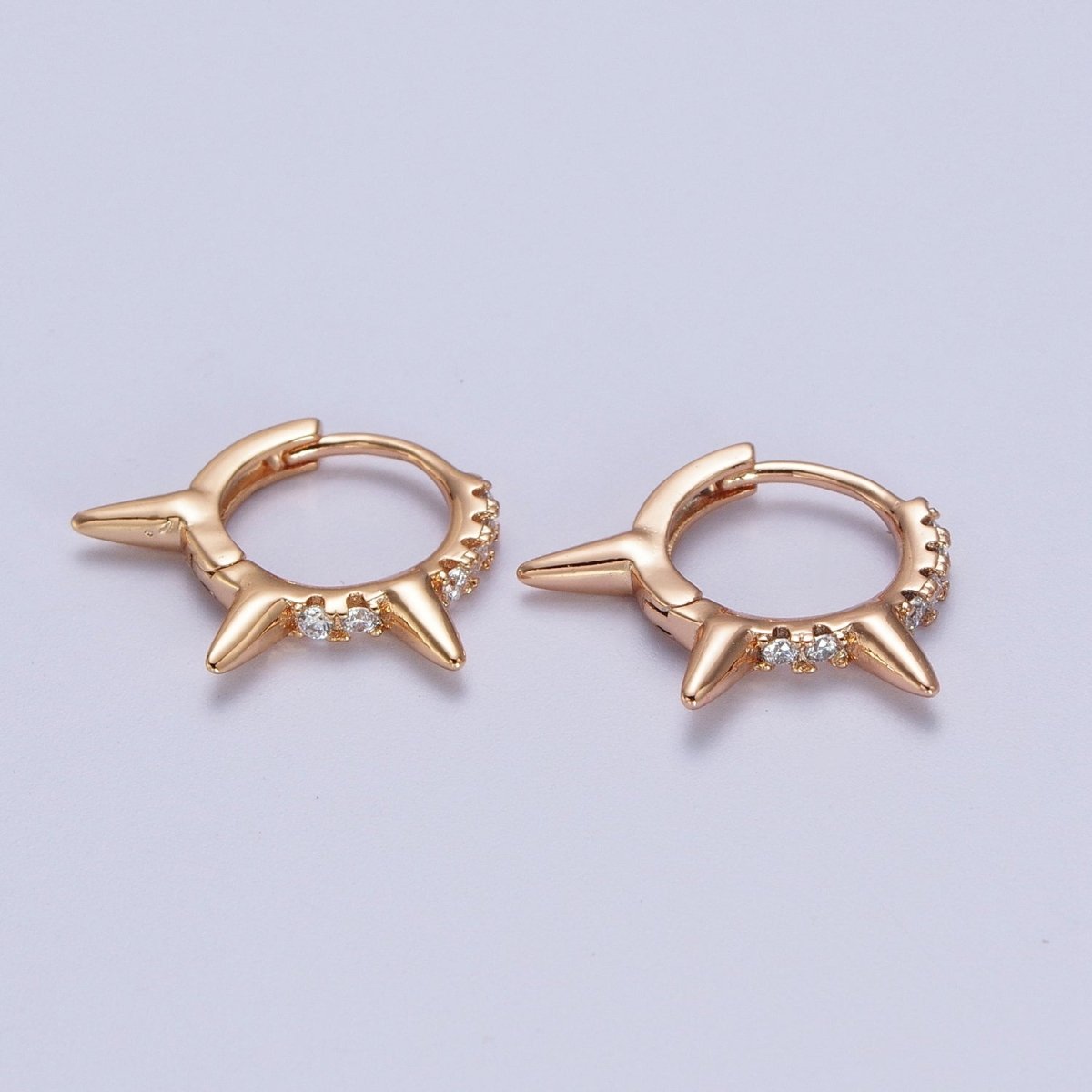 Micro Paved CZ 13mm Spike Teeth Huggie Hoop Pinky Gold Earrings P-497