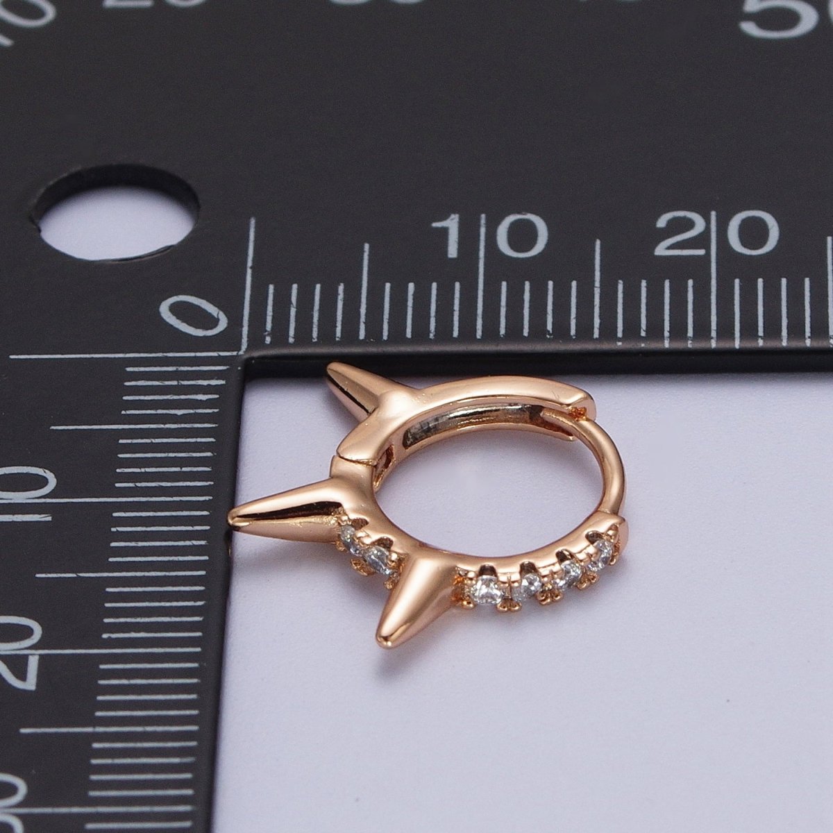 Micro Paved CZ 13mm Spike Teeth Huggie Hoop Pinky Gold Earrings P-497