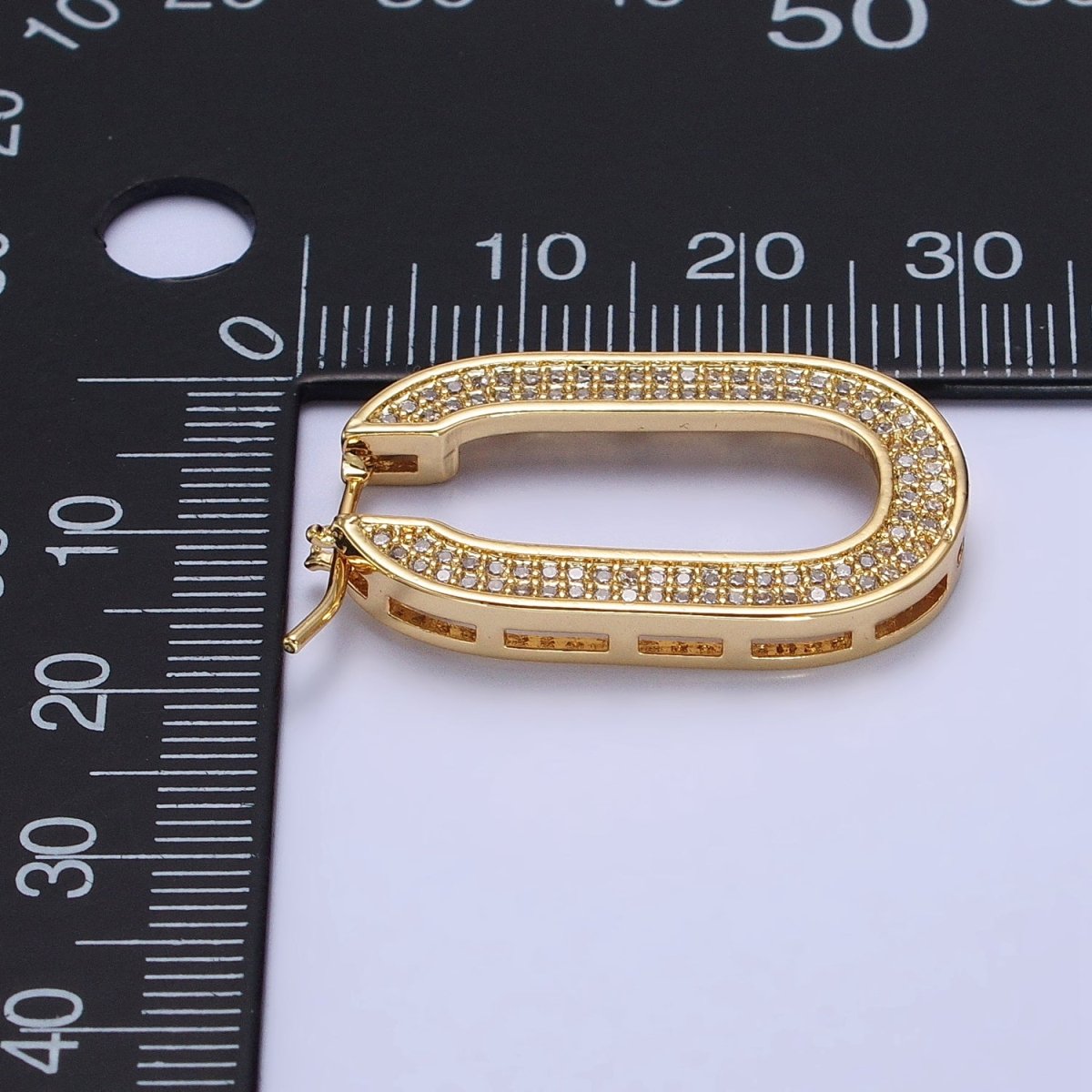 Micro Paved CZ 30mm Oblong U-Shaped Latch Earrings in Gold & Silver | AB174 AB175