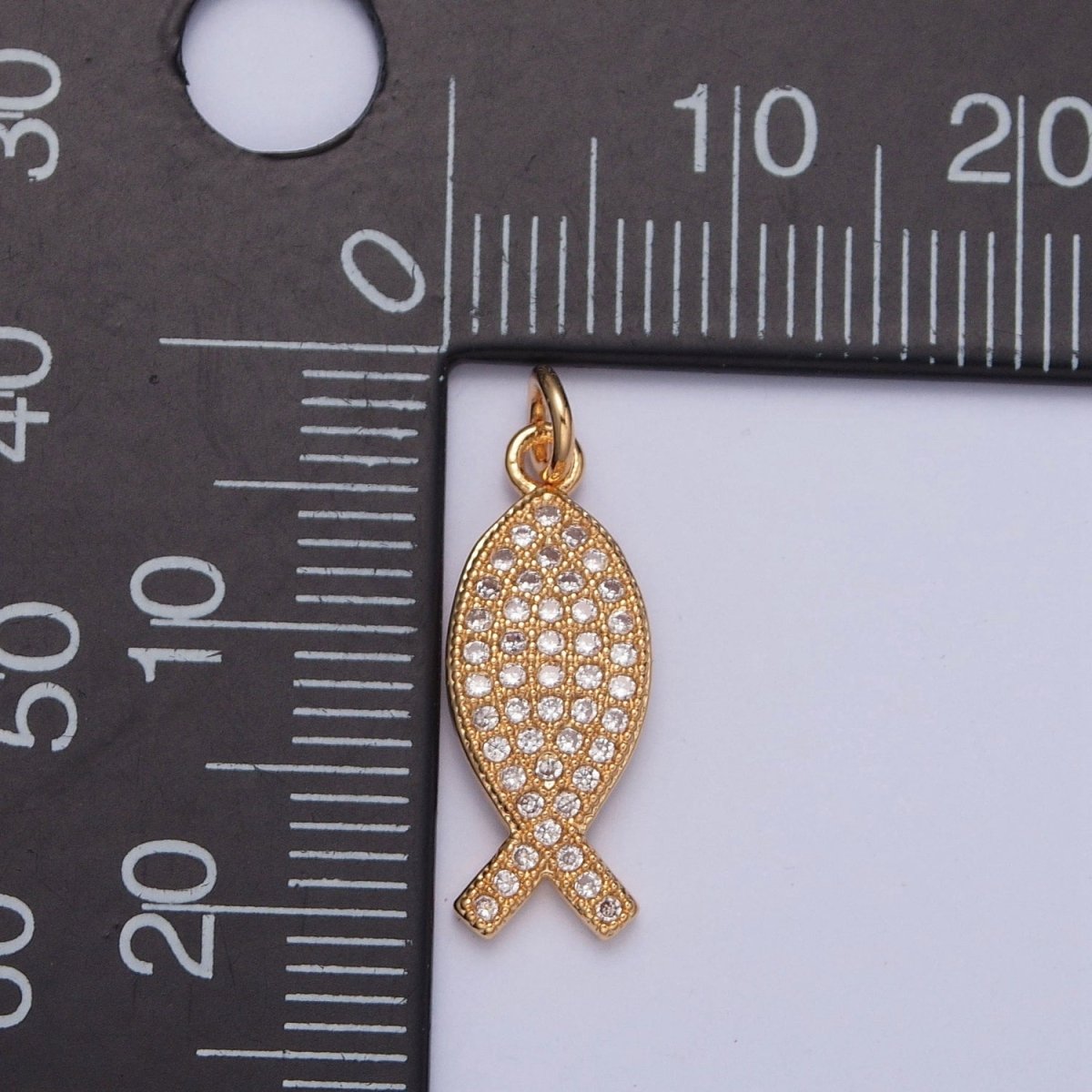 Micro Paved CZ Fish Outline Gold Charm For Ocean Lake Jewelry Making | X-239