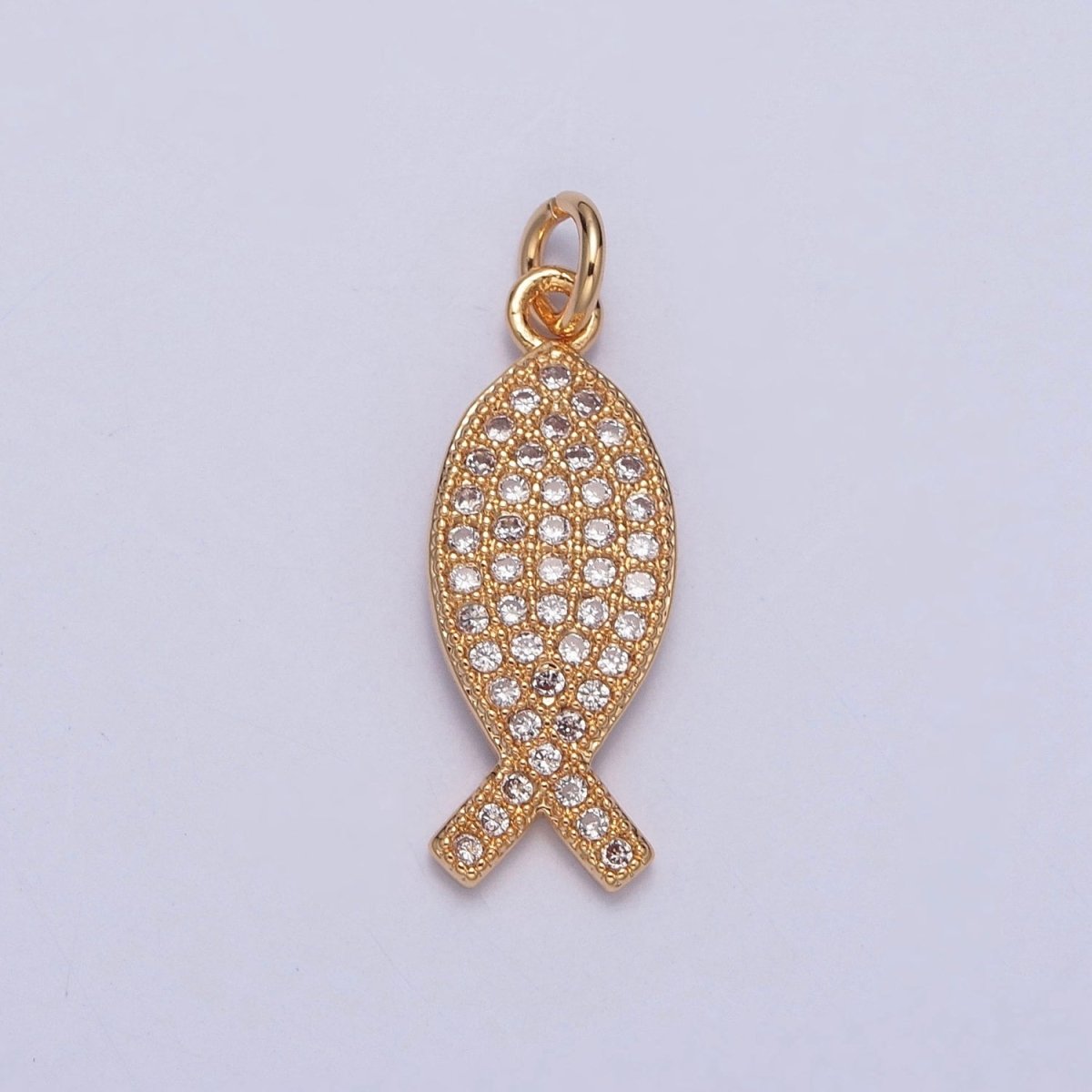 Micro Paved CZ Fish Outline Gold Charm For Ocean Lake Jewelry Making | X-239