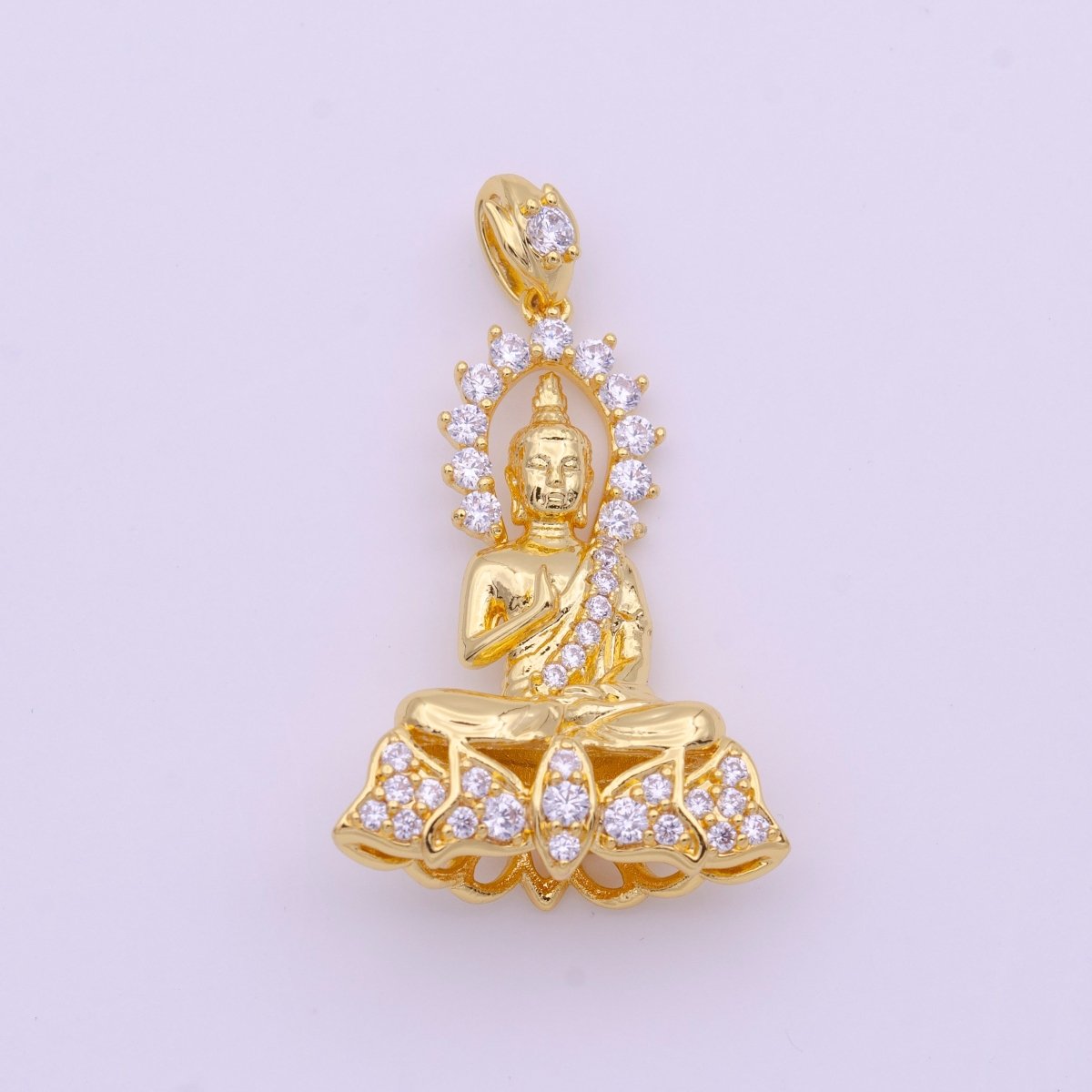 Micro Paved CZ Gilded Gold Sitting Thailand Buddha Pendant I-651