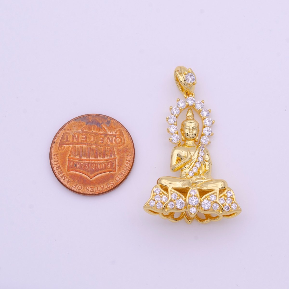 Micro Paved CZ Gilded Gold Sitting Thailand Buddha Pendant I-651