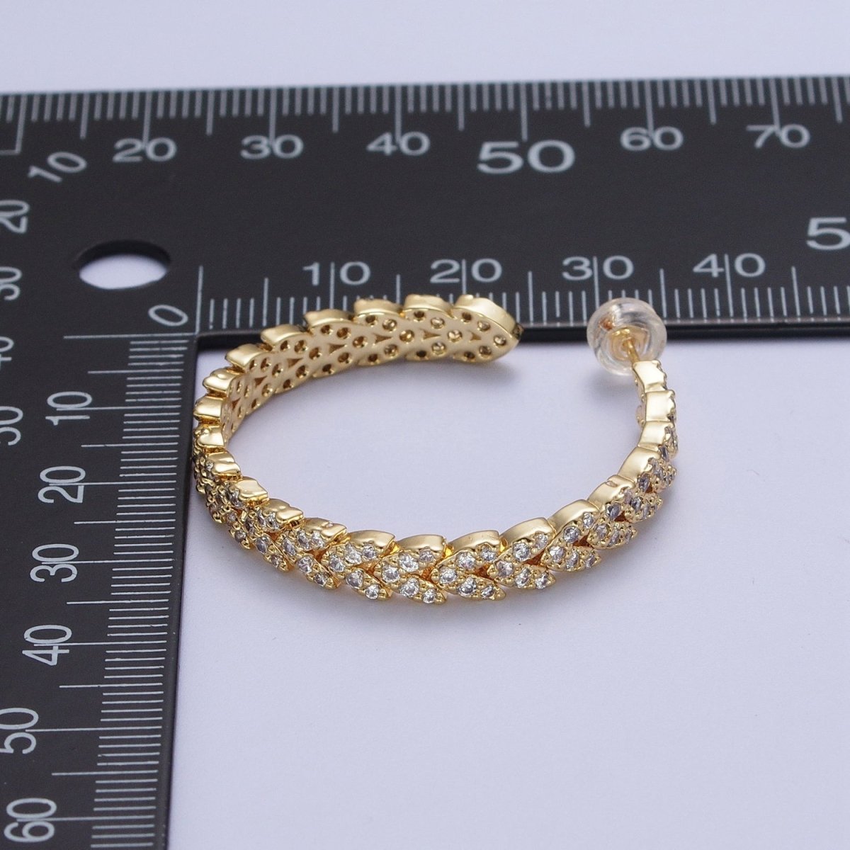 Micro Paved CZ Gold Wreath Paddy Heart Statement C Shaped Hoops Stud Earrings | AE1087