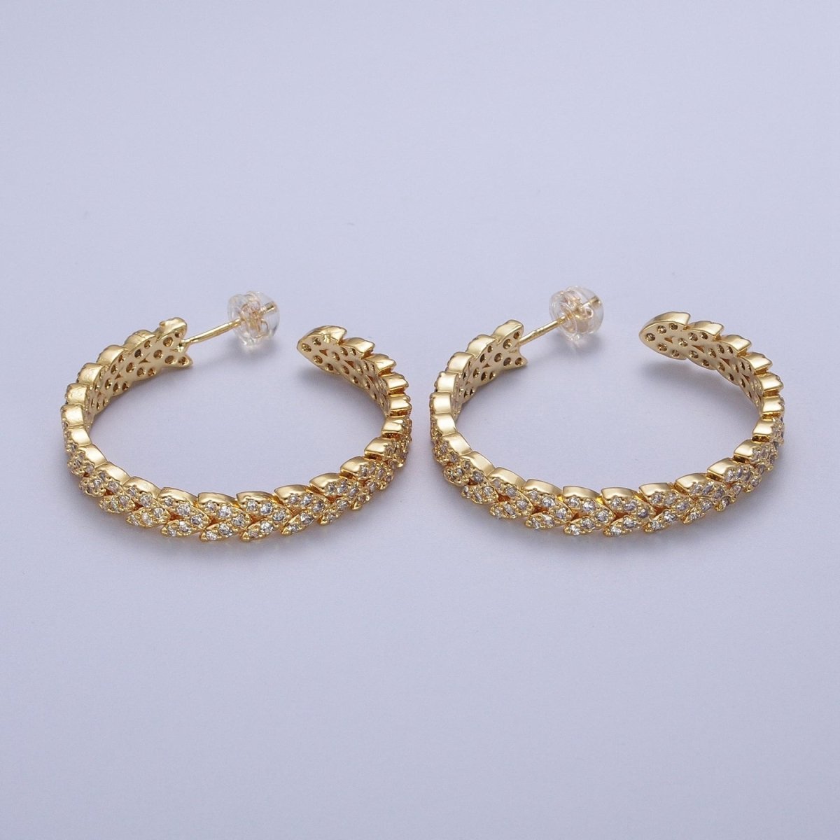 Micro Paved CZ Gold Wreath Paddy Heart Statement C Shaped Hoops Stud Earrings | AE1087