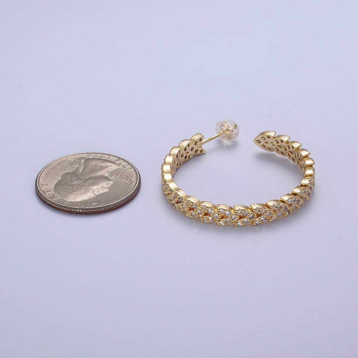 Micro Paved CZ Gold Wreath Paddy Heart Statement C Shaped Hoops Stud Earrings | AE1087