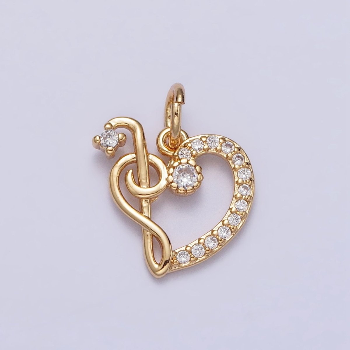 Micro Paved CZ Heart Musical Note G Treble Clef Charm in Gold & Silver | AC181