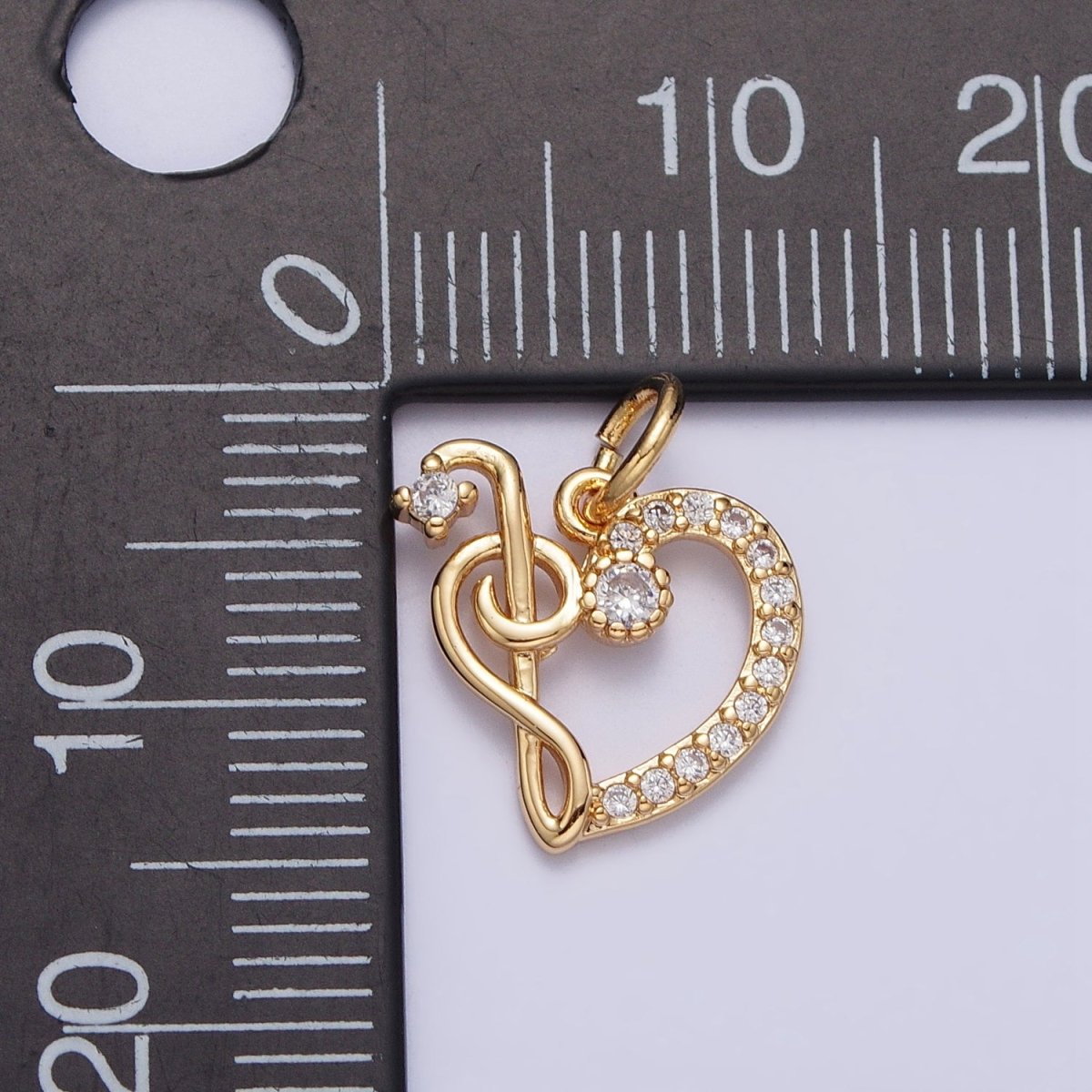 Micro Paved CZ Heart Musical Note G Treble Clef Charm in Gold & Silver | AC181