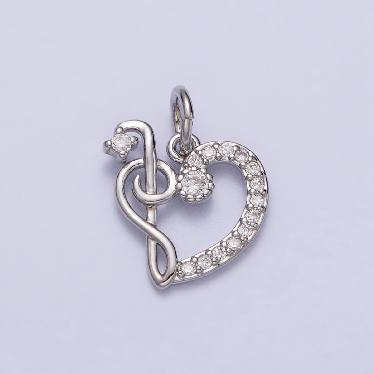 Micro Paved CZ Heart Musical Note G Treble Clef Charm in Gold & Silver | AC181