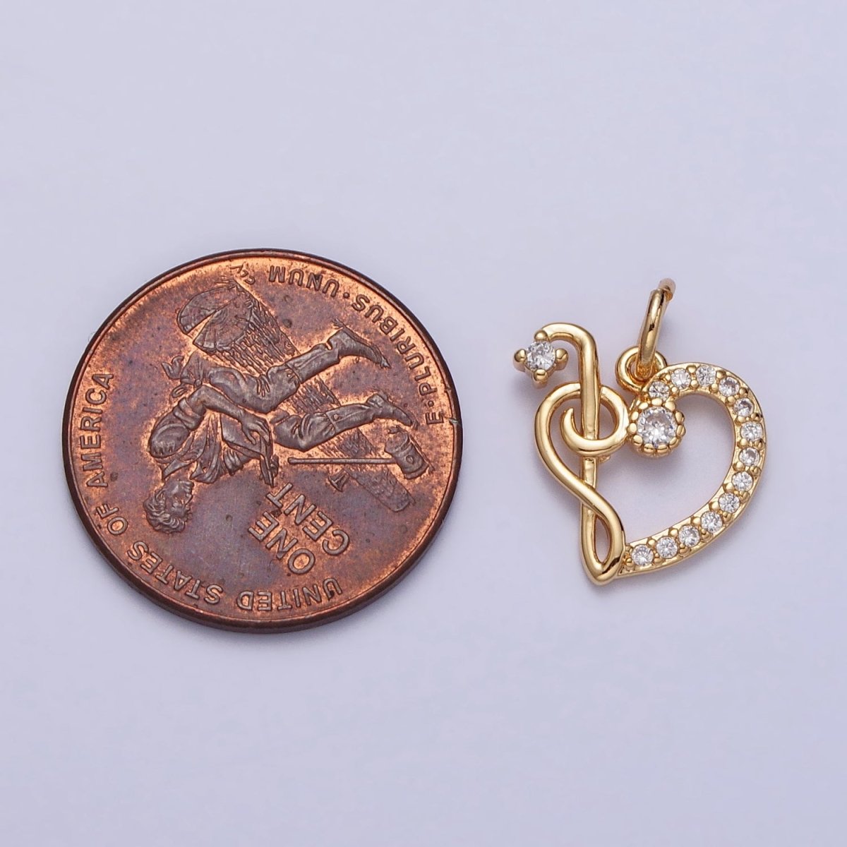 Micro Paved CZ Heart Musical Note G Treble Clef Charm in Gold & Silver | AC181