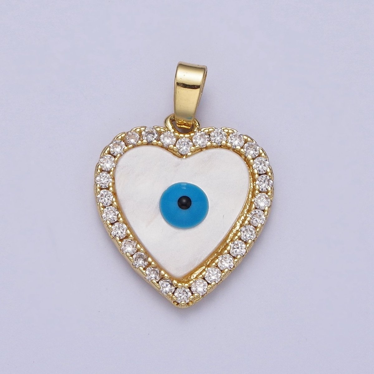Micro Paved CZ Heart Shell Pearl Protection Evil Eye Enamel Pendant H-776
