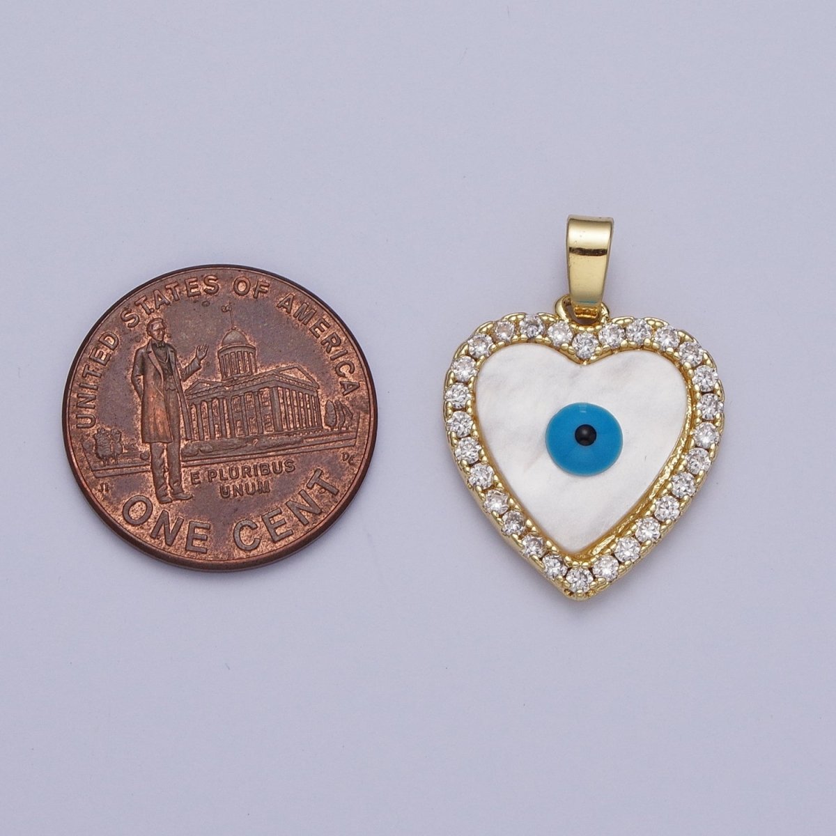 Micro Paved CZ Heart Shell Pearl Protection Evil Eye Enamel Pendant H-776