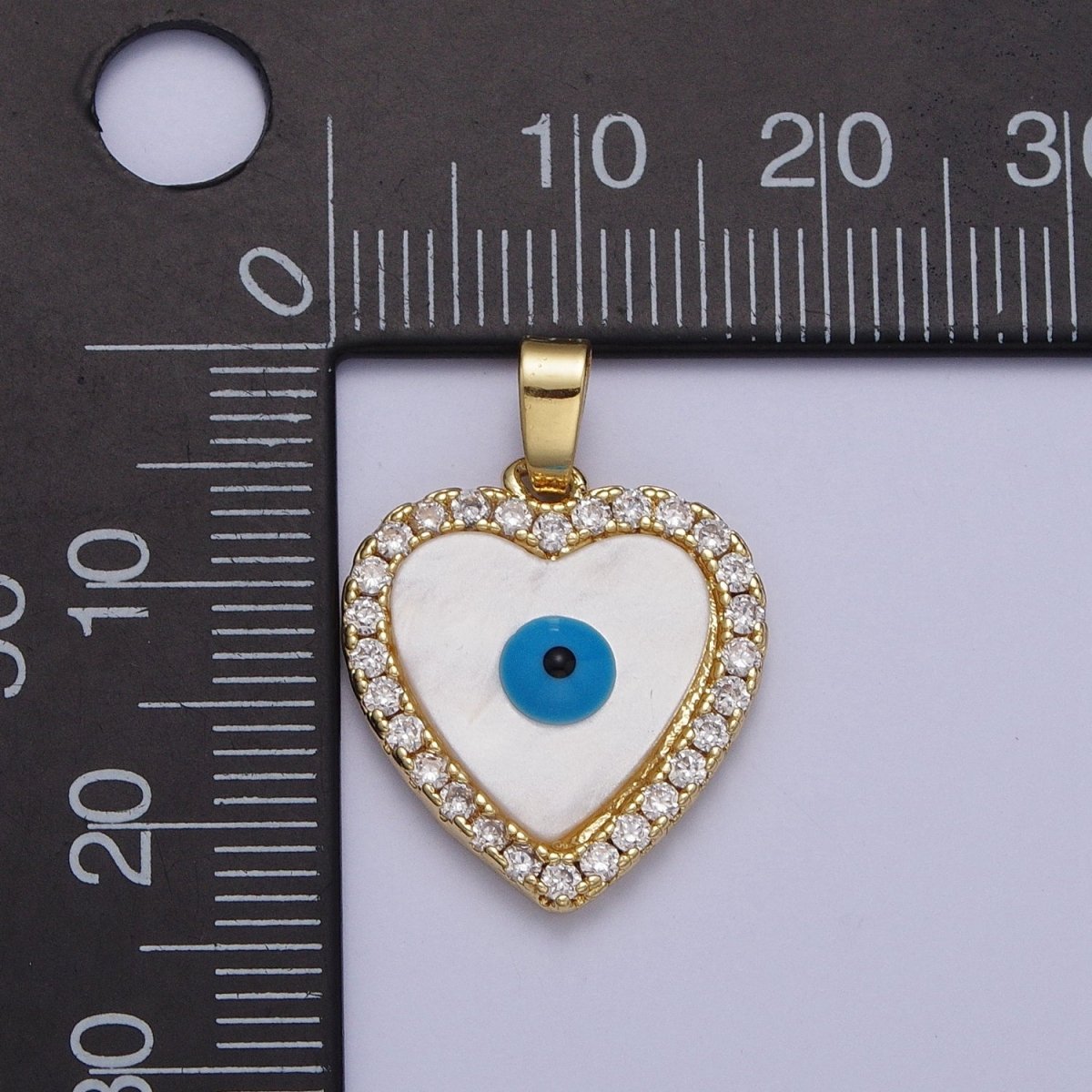 Micro Paved CZ Heart Shell Pearl Protection Evil Eye Enamel Pendant H-776
