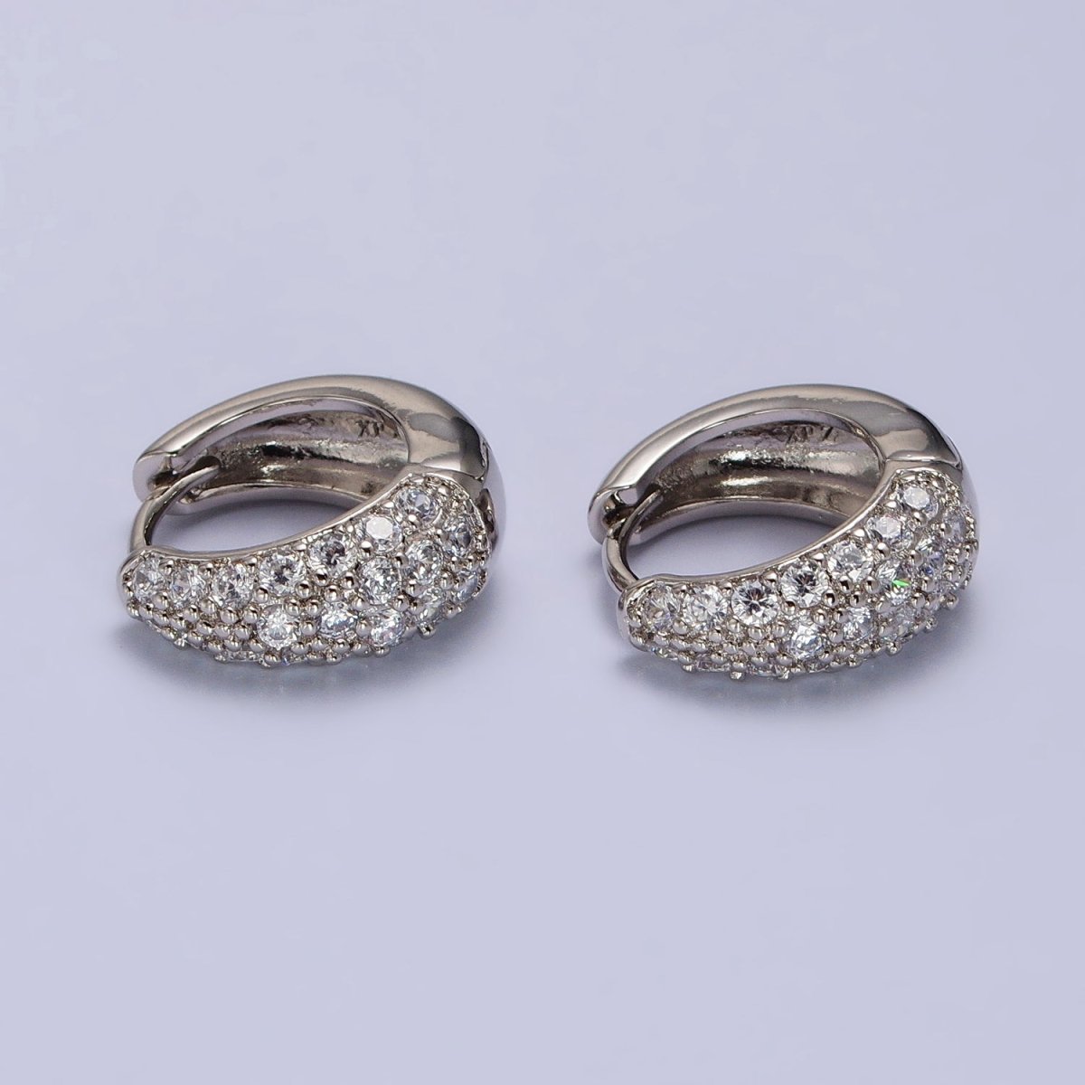 Micro Paved CZ Hoop Earrings Silver hoops Chunky Huggie earrings Party hoops AB1027