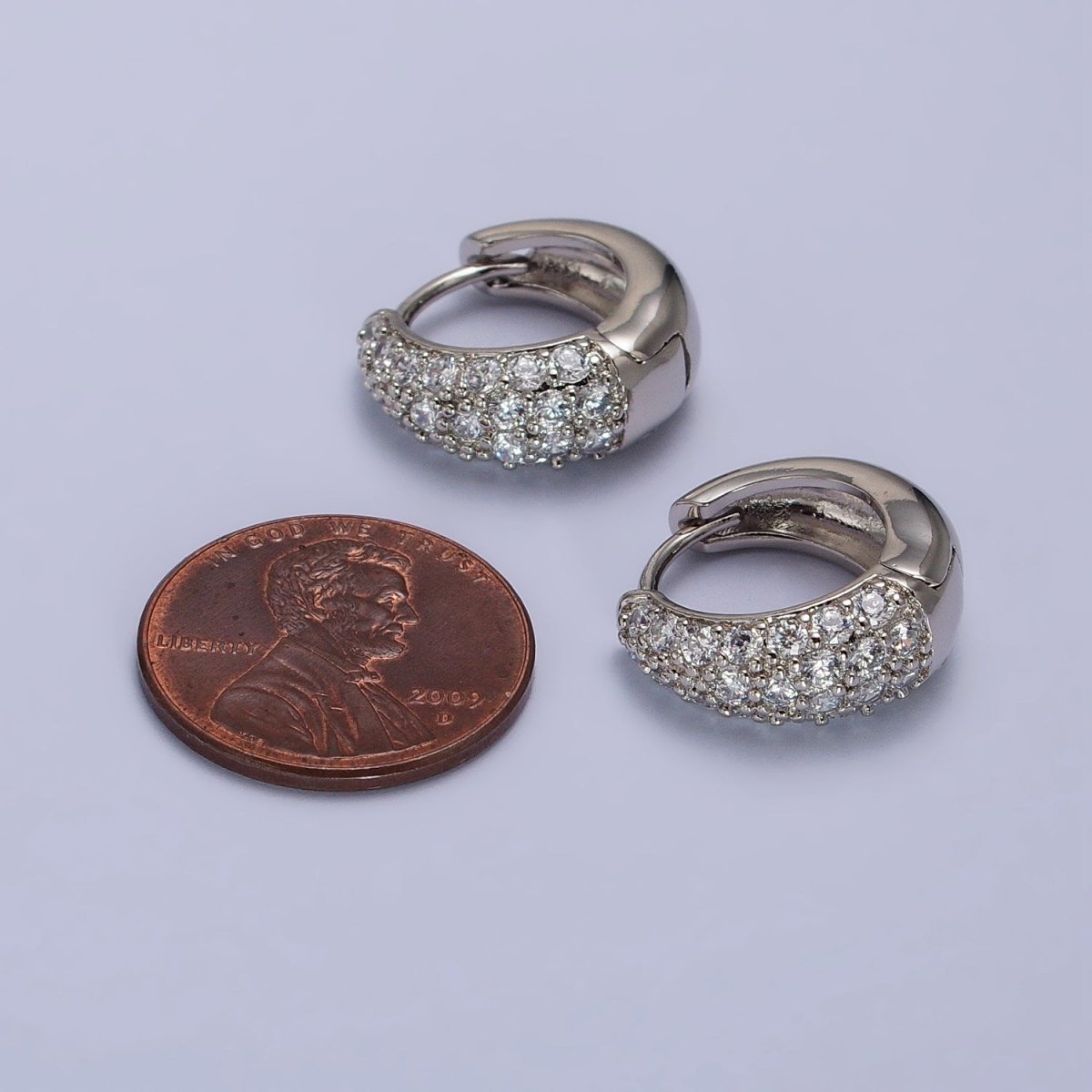 Micro Paved CZ Hoop Earrings Silver hoops Chunky Huggie earrings Party hoops AB1027
