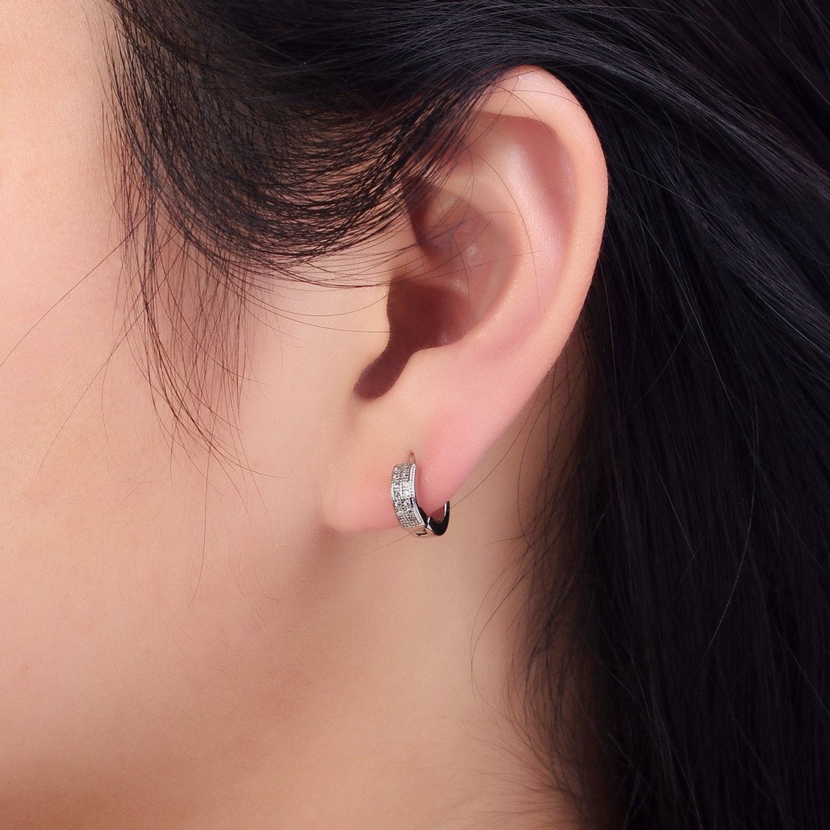 Micro Paved CZ Hoop Earrings Silver hoops Dainty Huggie earrings Party hoops AB1039