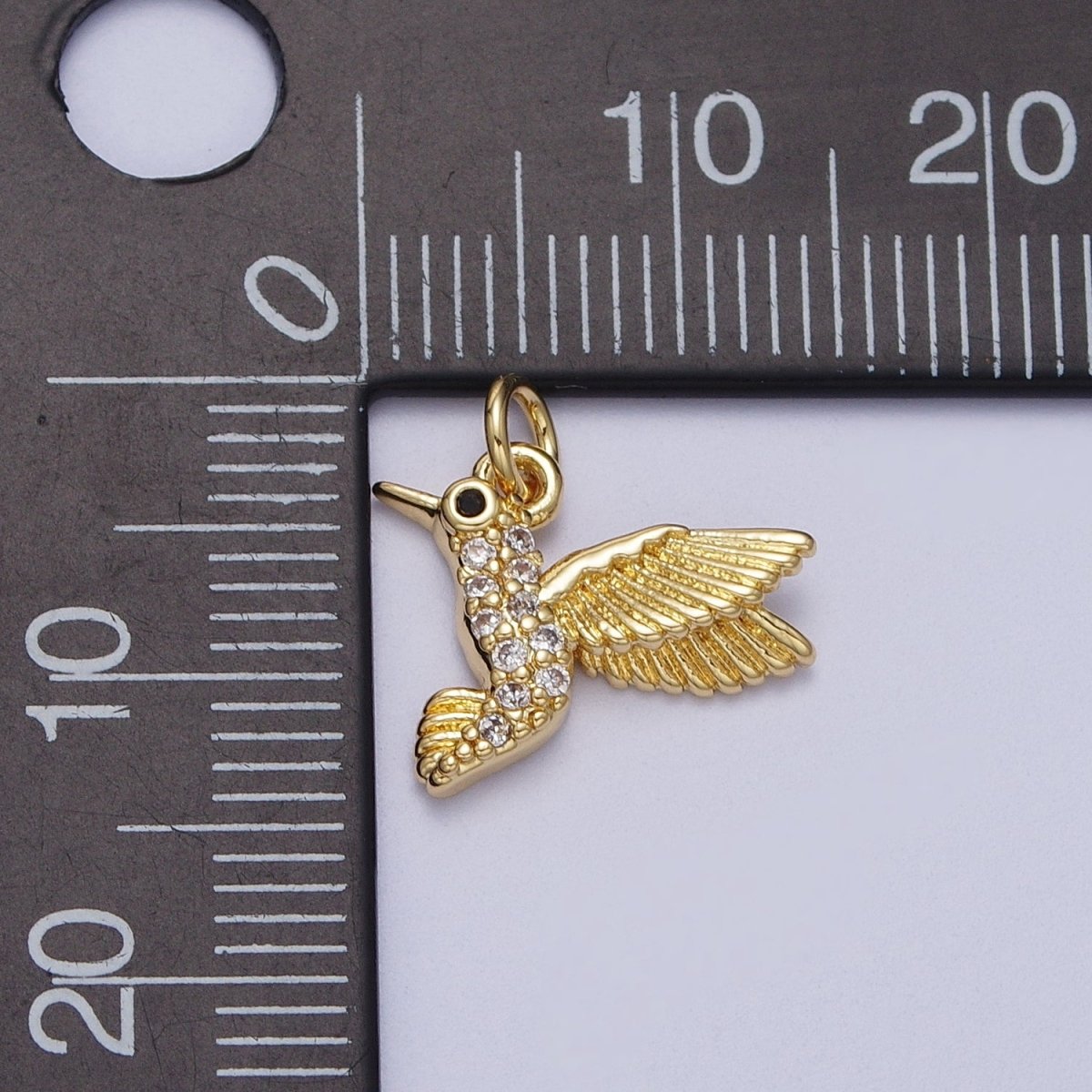 Micro Paved CZ Mini Gold Humming Bird Charm | N-520