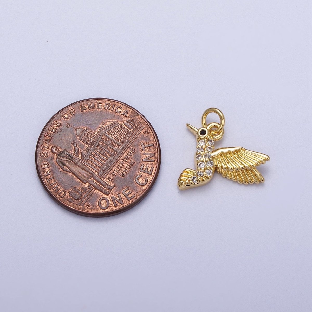 Micro Paved CZ Mini Gold Humming Bird Charm | N-520