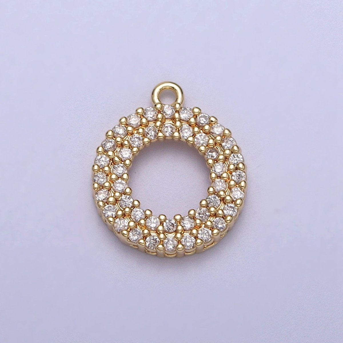 Micro Paved CZ Open Round Donut Gold Charm E-511