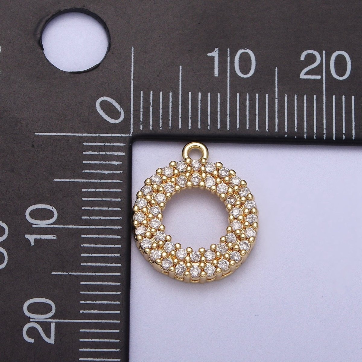 Micro Paved CZ Open Round Donut Gold Charm E-511