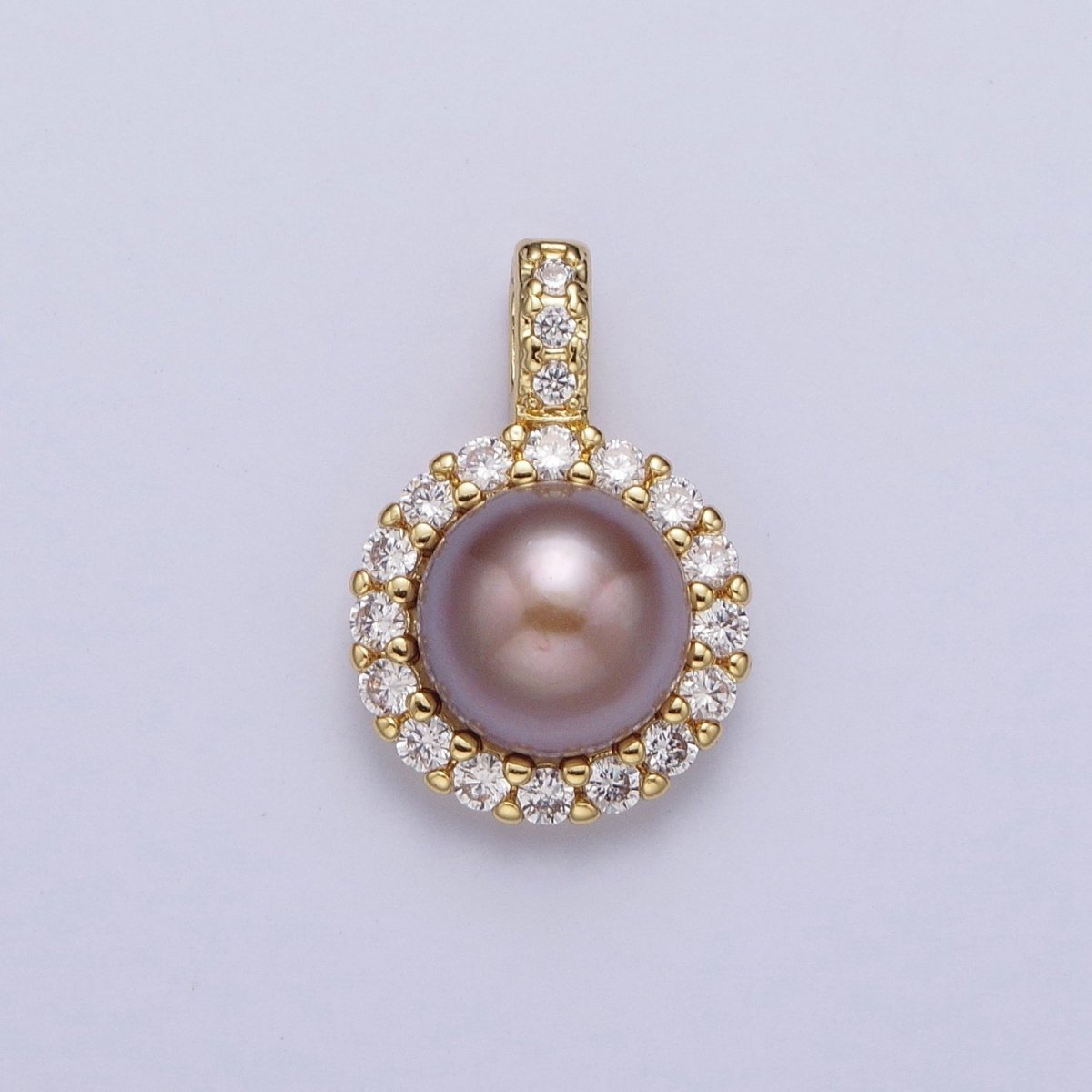 Micro Paved CZ Round White / Purple Shell Pearl Pendant For Jewelry Making H-102 H-108