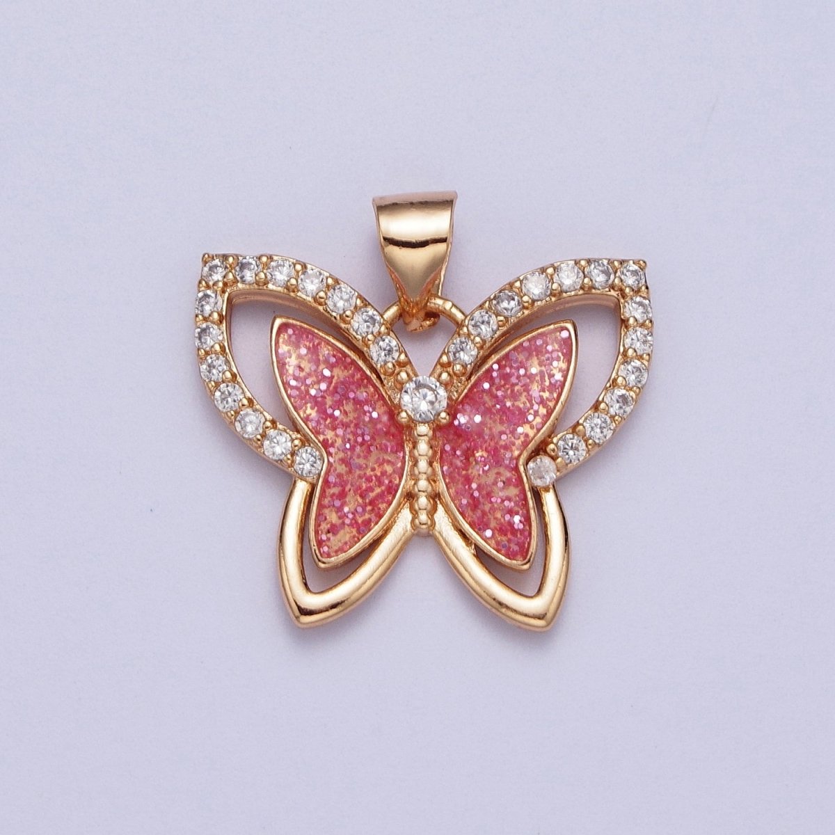 Micro Paved CZ Sparkly Pink Butterfly Mariposa Pendant For Jewelry Making | X-683