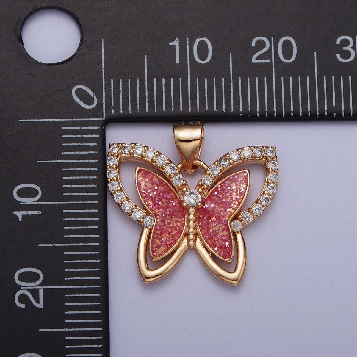 Micro Paved CZ Sparkly Pink Butterfly Mariposa Pendant For Jewelry Making | X-683