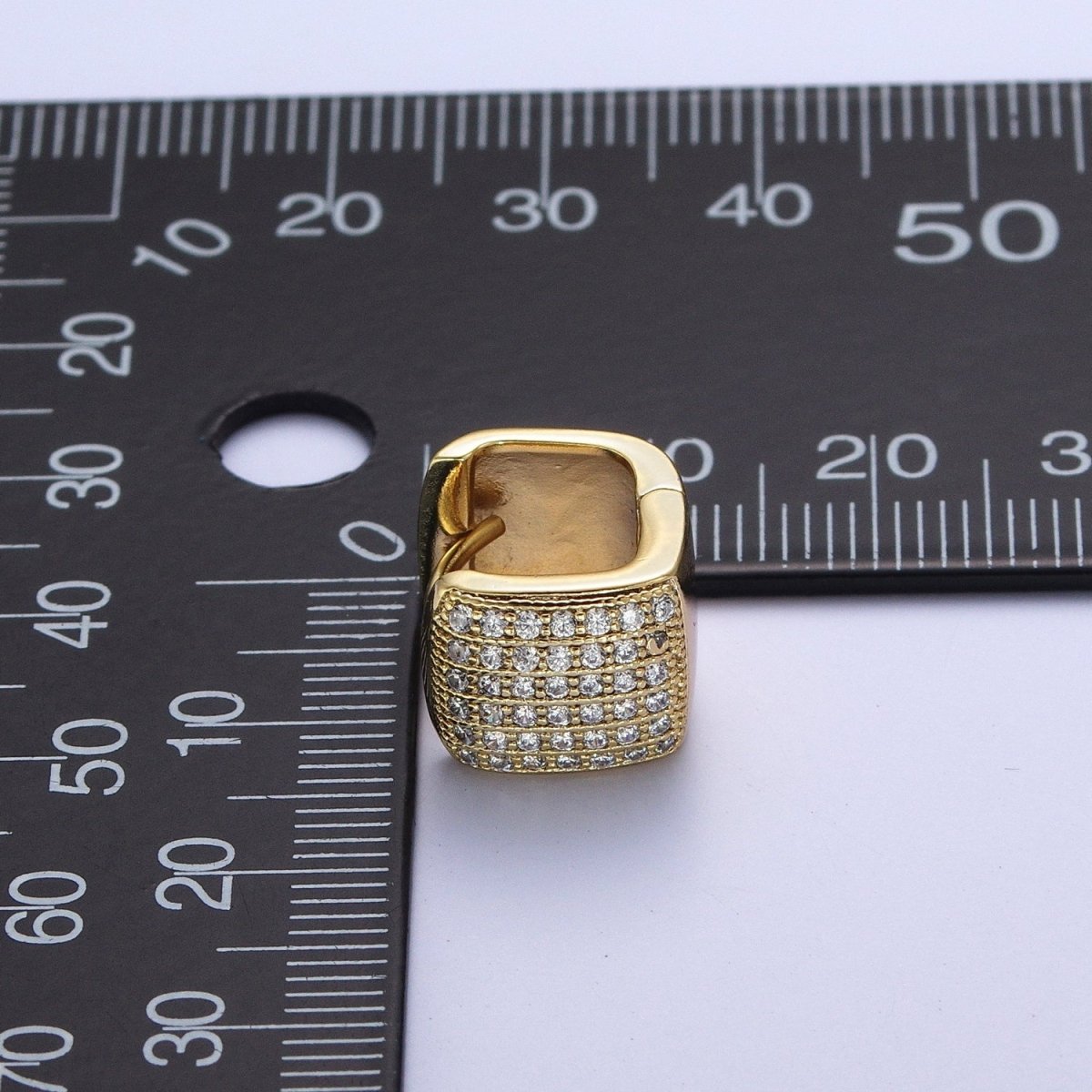 Micro Paved CZ Wide Boxy Geometric Gold Huggie Hoops | AD-055