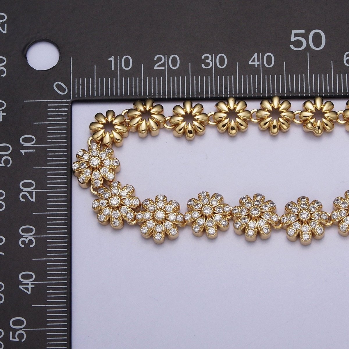Micro Paved Daisy Flower Mother Nature Flower CZ Link Chain 16 Inch Choker Necklace | WA-1089 Clearance Pricing
