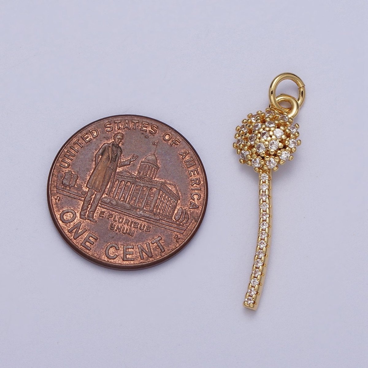 Micro Paved Dandelion Wish Flower Clear CZ Gold Charm E-399