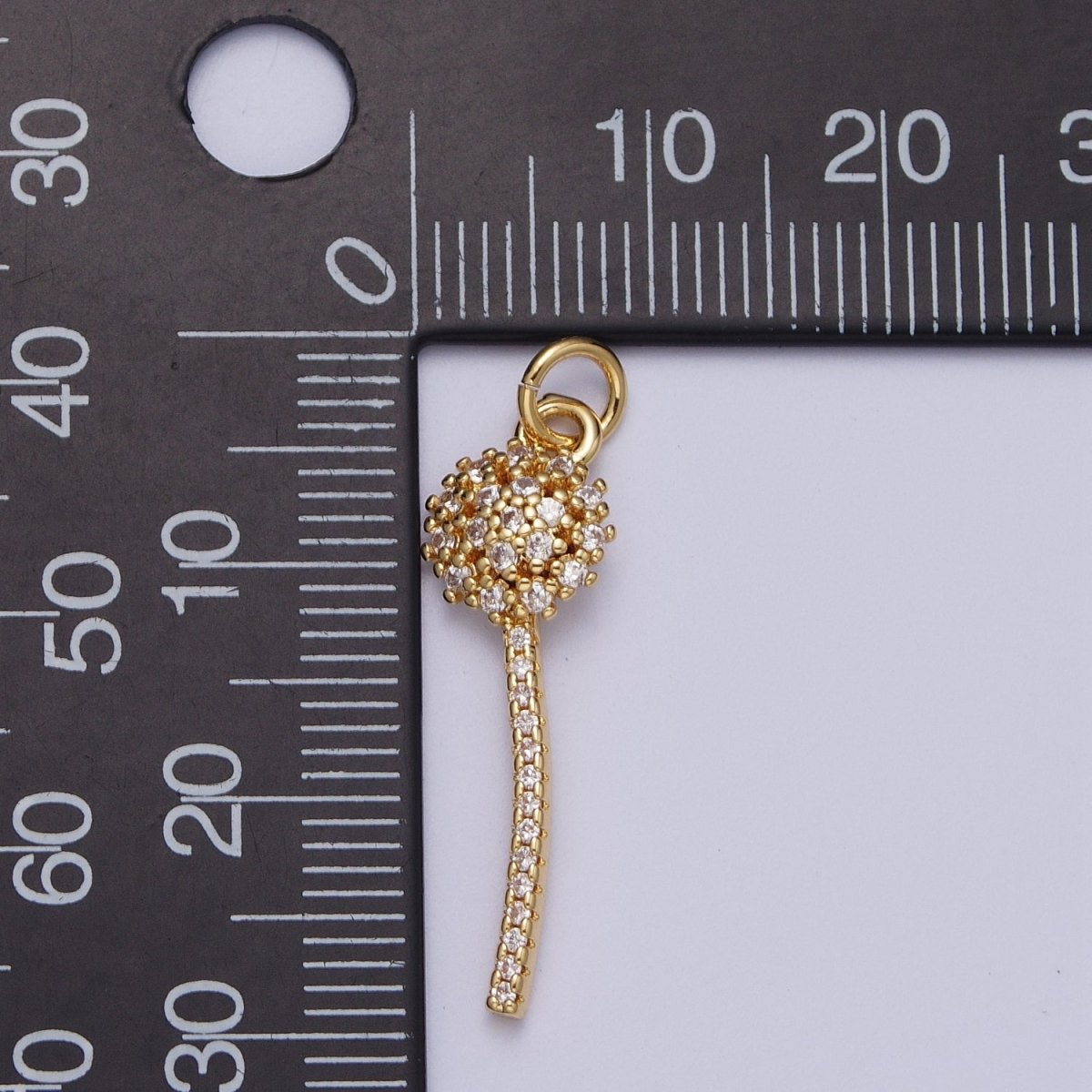 Micro Paved Dandelion Wish Flower Clear CZ Gold Charm E-399