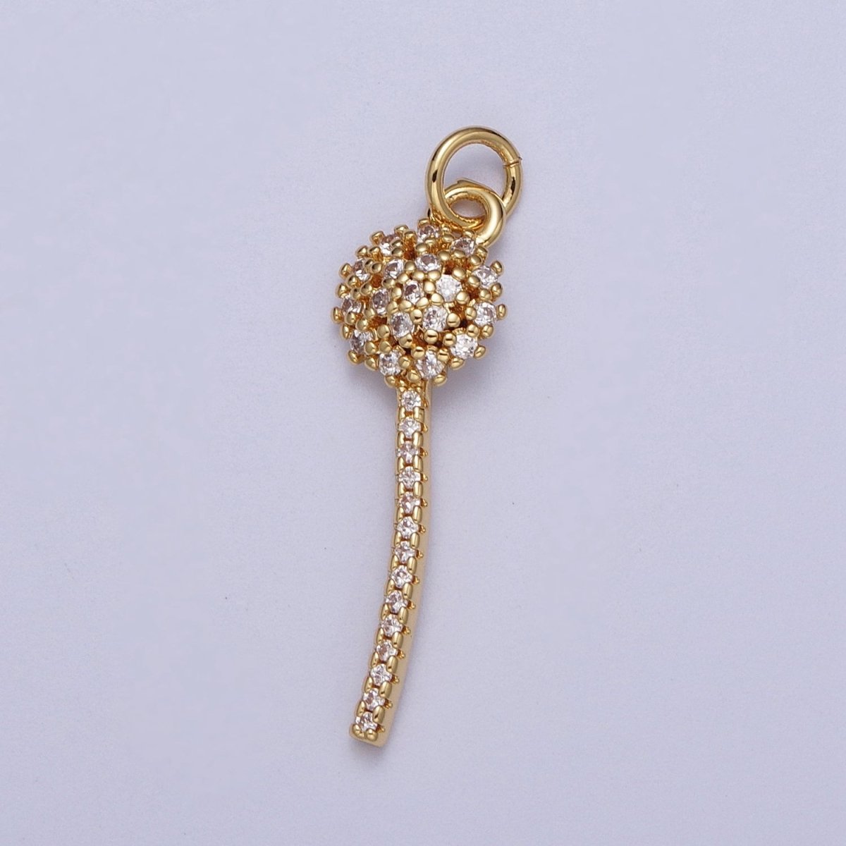 Micro Paved Dandelion Wish Flower Clear CZ Gold Charm E-399