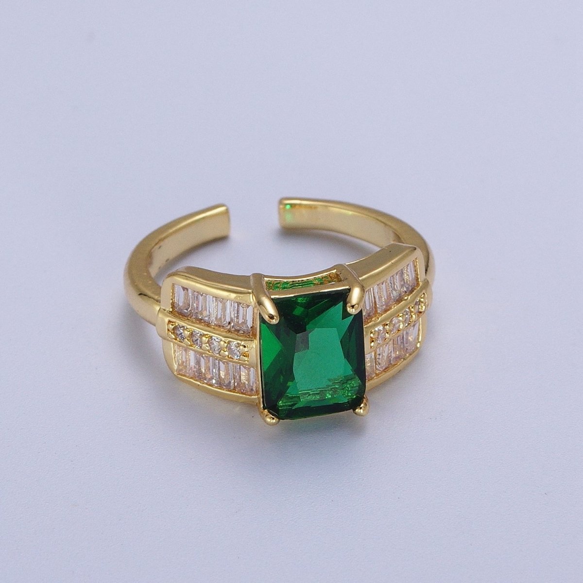 Micro Paved Emerald Green Clear Baguette Cubic Zirconia CZ Promise Statement Ring | O-1985