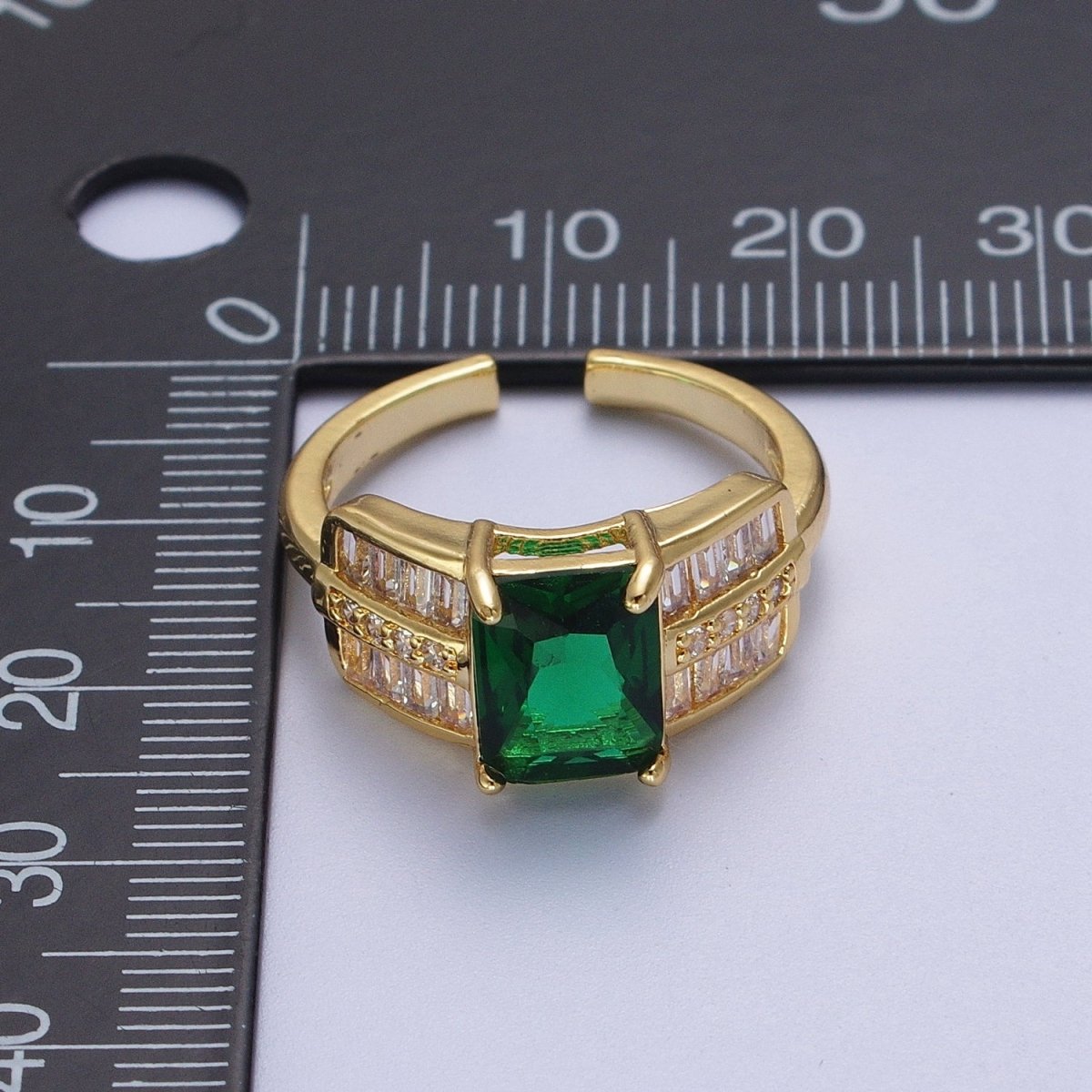 Micro Paved Emerald Green Clear Baguette Cubic Zirconia CZ Promise Statement Ring | O-1985