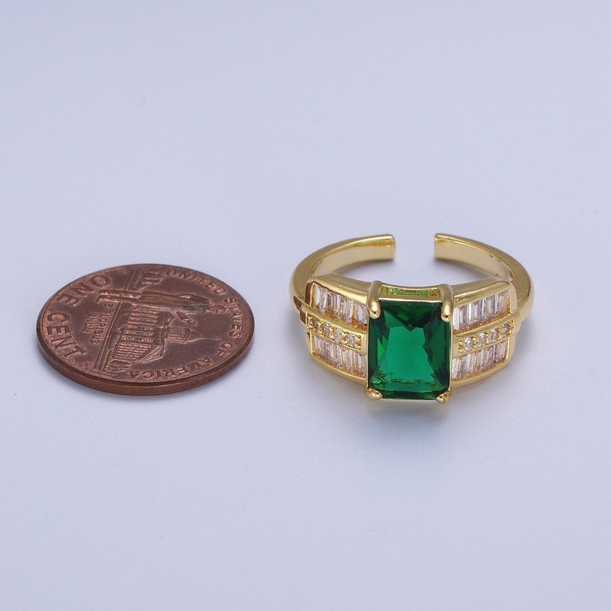 Micro Paved Emerald Green Clear Baguette Cubic Zirconia CZ Promise Statement Ring | O-1985