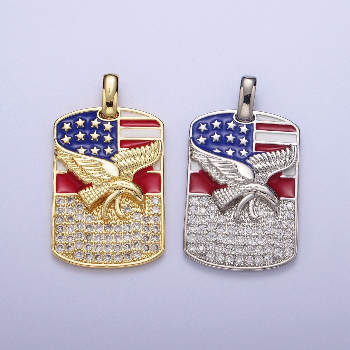 Micro Paved Enamel American Flag Eagle Tag Pendant in Gold & Silver For Jewelry Making H-614 H-677