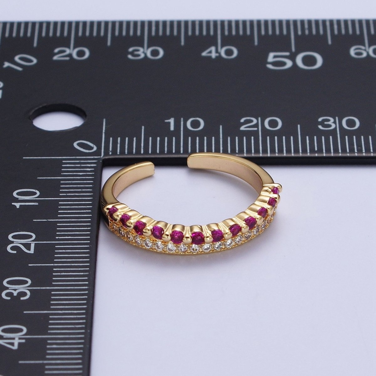 Micro Paved Fuchsia & Green Cubic Zirconia Minimalist Adjustable Gold Ring | U-054