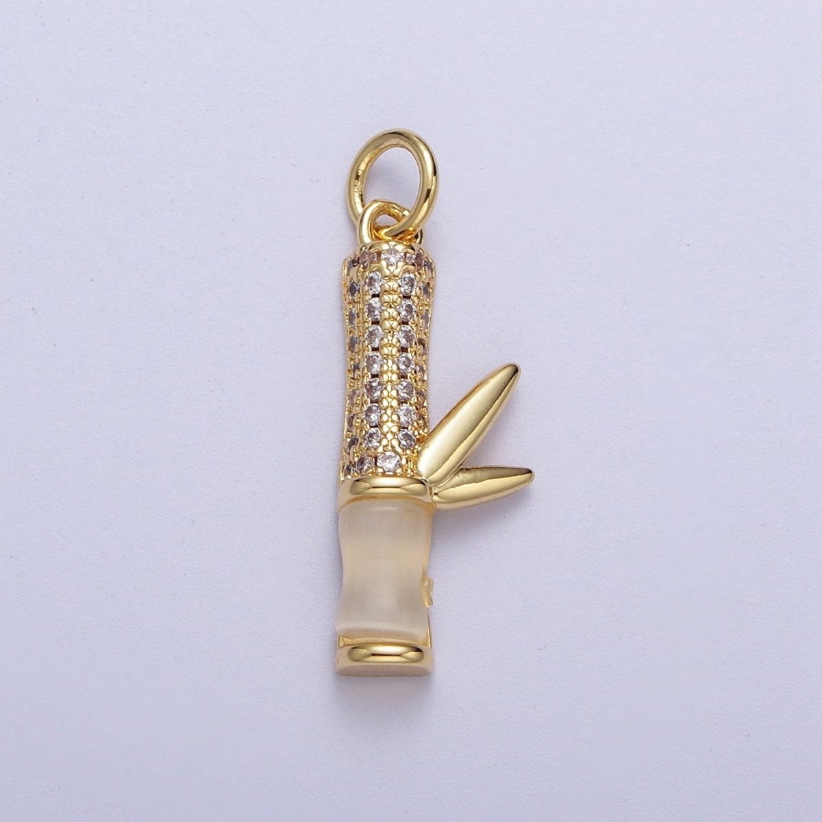 Micro Paved Gold Off White Cats Eye Bamboo Leaf Charm For Nature Plant Jewelry Making | C-521