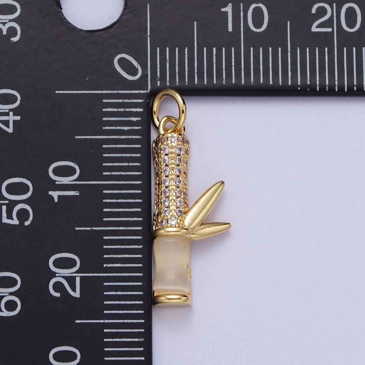 Micro Paved Gold Off White Cats Eye Bamboo Leaf Charm For Nature Plant Jewelry Making | C-521