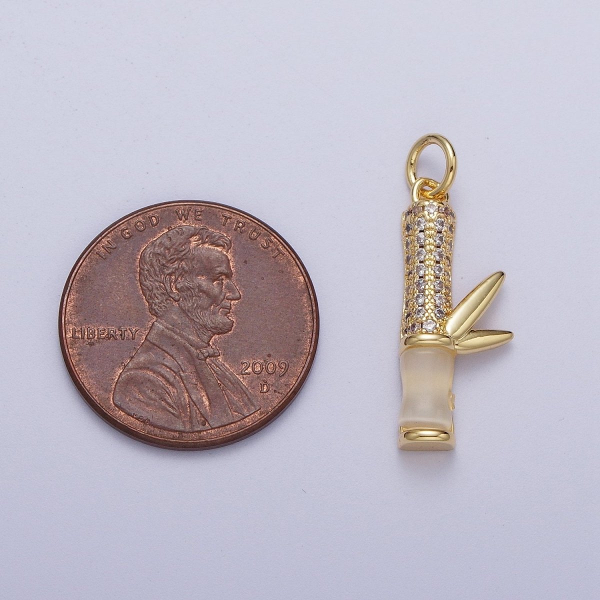 Micro Paved Gold Off White Cats Eye Bamboo Leaf Charm For Nature Plant Jewelry Making | C-521