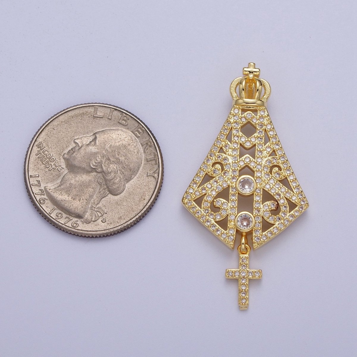 Micro Paved Grand Nossa Senhora Aparecida Crown Cross Dangle Catholic Cape Religious Pendant  H-659