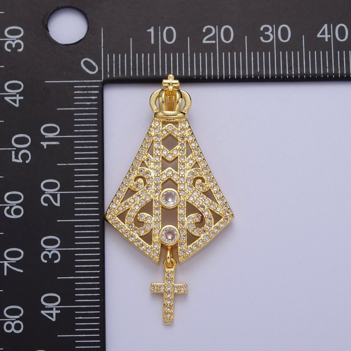 Micro Paved Grand Nossa Senhora Aparecida Crown Cross Dangle Catholic Cape Religious Pendant  H-659