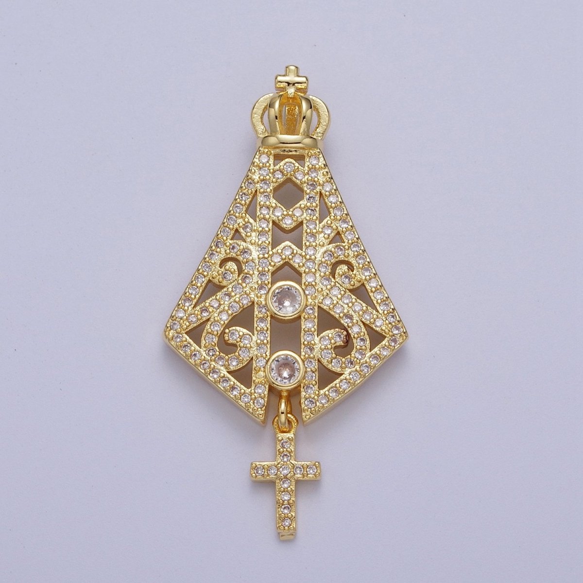 Micro Paved Grand Nossa Senhora Aparecida Crown Cross Dangle Catholic Cape Religious Pendant  H-659