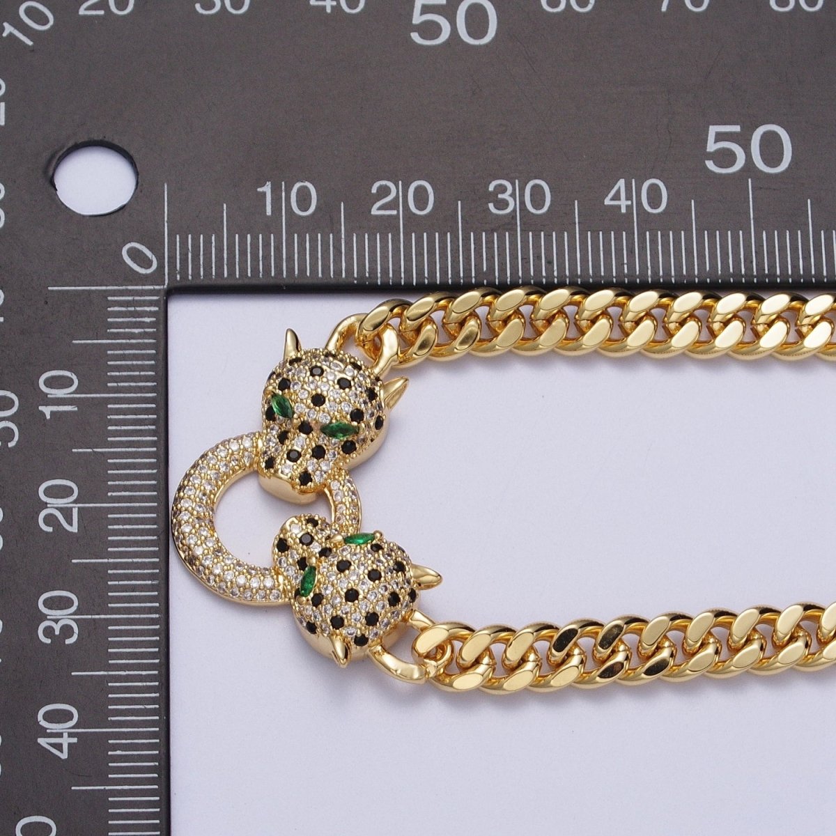 Micro Paved Green Eyed Jaguar Panther 18 Inch Curb Chain Necklace in Gold & Silver | WA-1361 WA-1362 Clearance Pricing